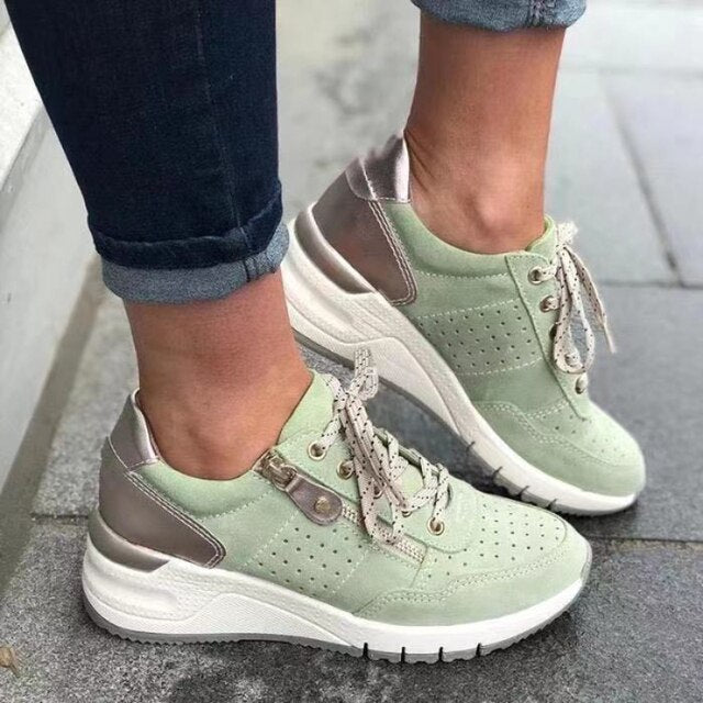 Women's Comfortable Platform Sneakers with Side Zip Detail