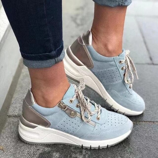 Women's Comfortable Platform Sneakers with Side Zip Detail