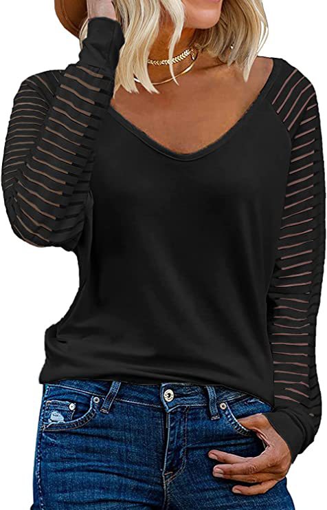 Elke – Sheer Sleeve V-Neck Top