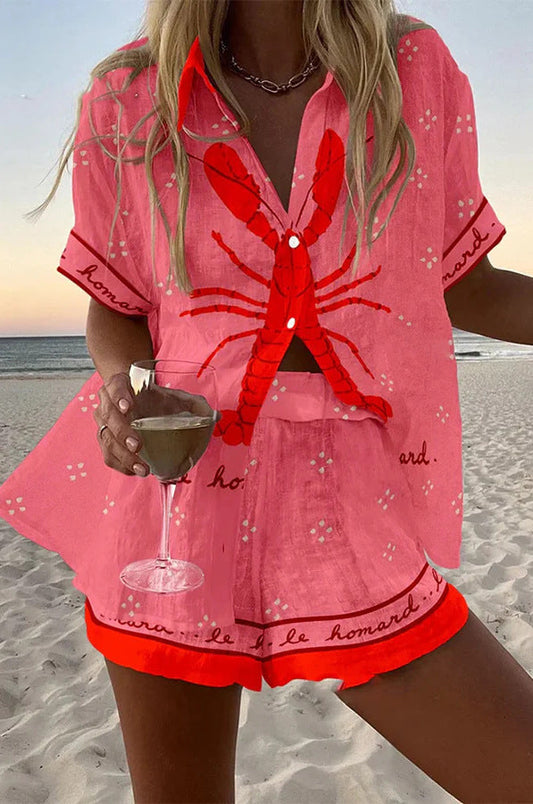Pallina - Short Linen Set in Lobster Pink