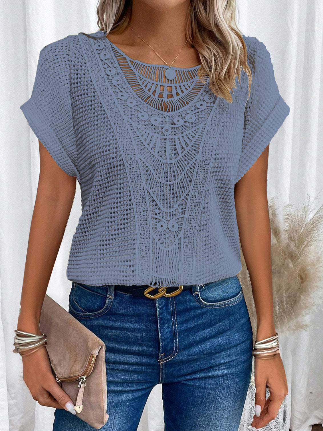 Zarelle – Lace Detail Short Sleeve Top
