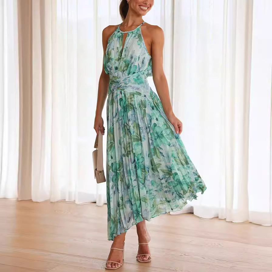 Celestine – Pleated Halter Maxi Dress