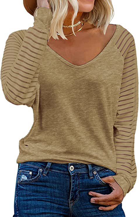 Elke – Sheer Sleeve V-Neck Top