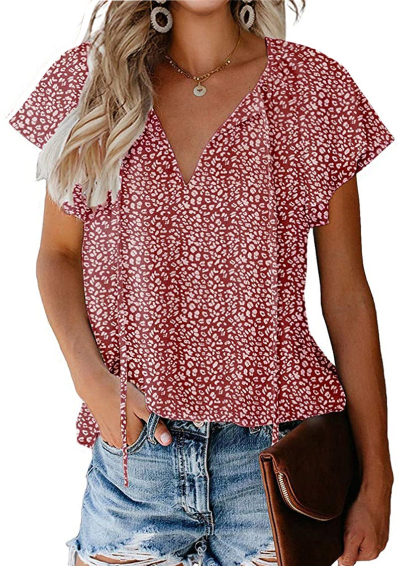 Ifedayo – Printed V-Neck Flutter Top