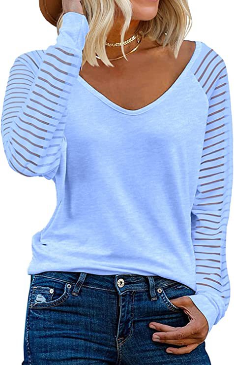 Elke – Sheer Sleeve V-Neck Top