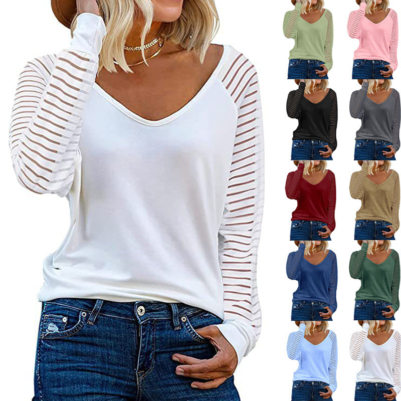 Elke – Sheer Sleeve V-Neck Top