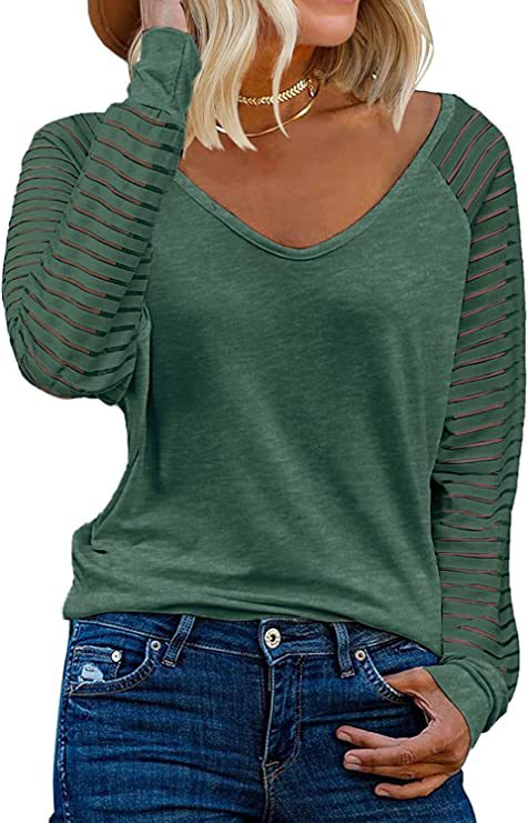 Elke – Sheer Sleeve V-Neck Top