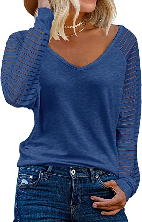 Elke – Sheer Sleeve V-Neck Top