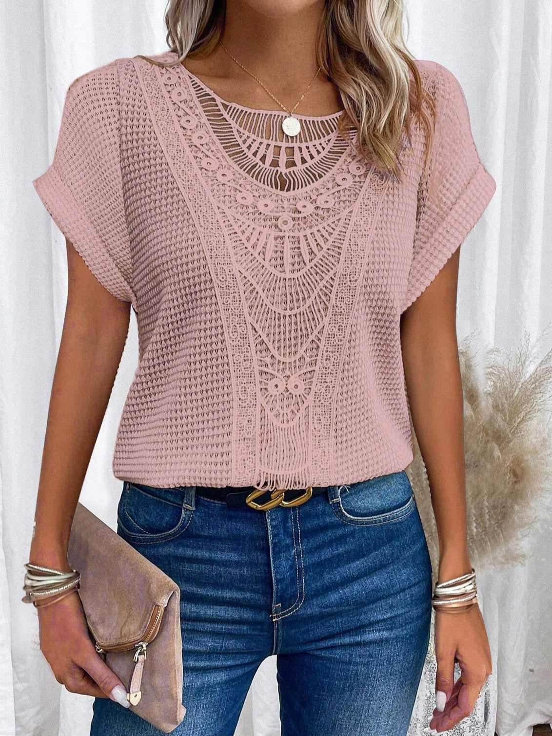 Zarelle – Lace Detail Short Sleeve Top