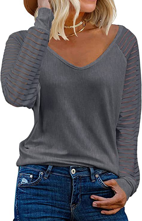 Elke – Sheer Sleeve V-Neck Top