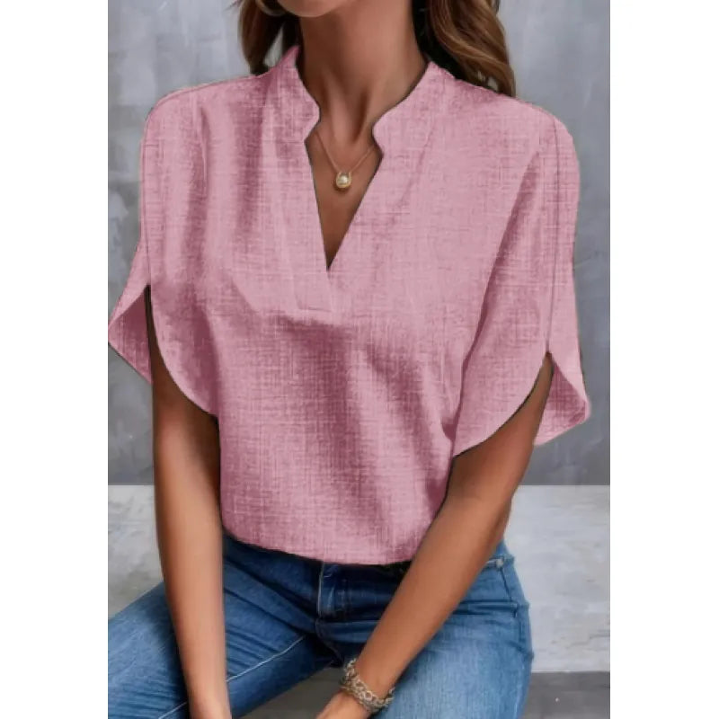 Women’s V Neck Chiffon Blouse Short Sleeve Lightweight