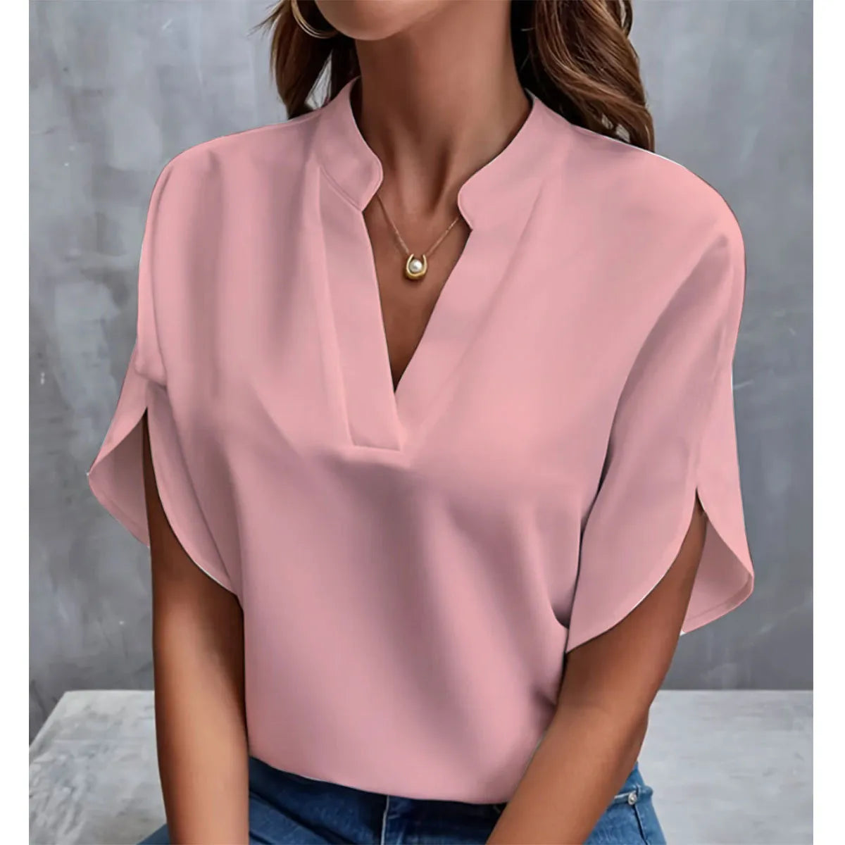 Women’s V Neck Chiffon Blouse Short Sleeve Lightweight