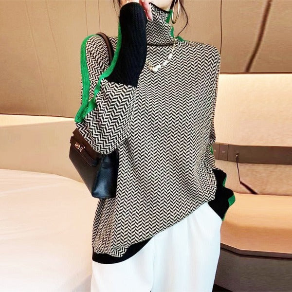 Malou™ | High Neck Sweater with Striking Contrast Stripes