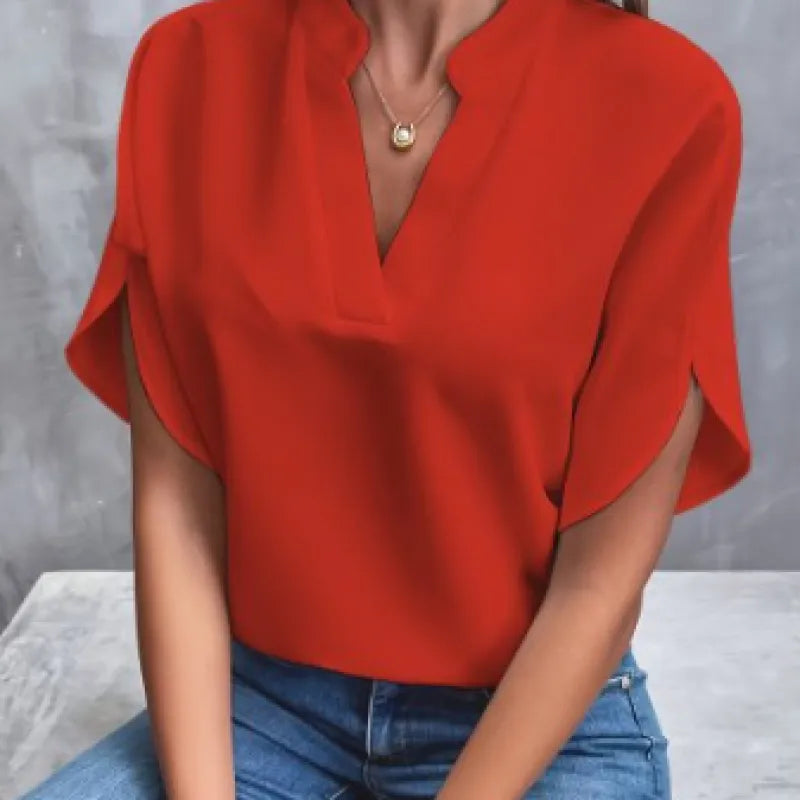 Women’s V Neck Chiffon Blouse Short Sleeve Lightweight