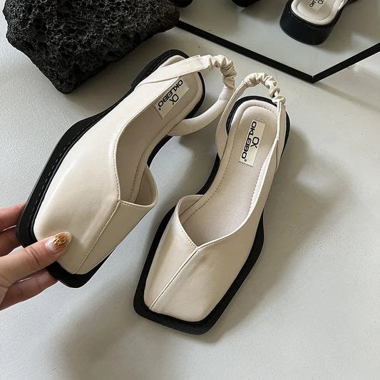Women's Slingback Sandals with Square Toe and Elastic Back Strap
