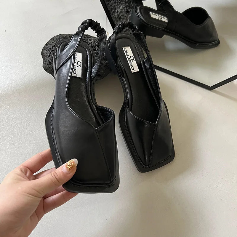 Women's Slingback Sandals with Square Toe and Elastic Back Strap