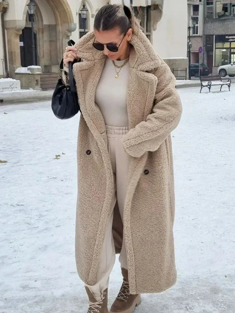 Dayana | Long warm faux wool coat for women