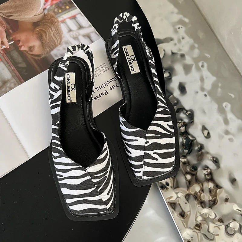 Women's Slingback Sandals with Square Toe and Elastic Back Strap