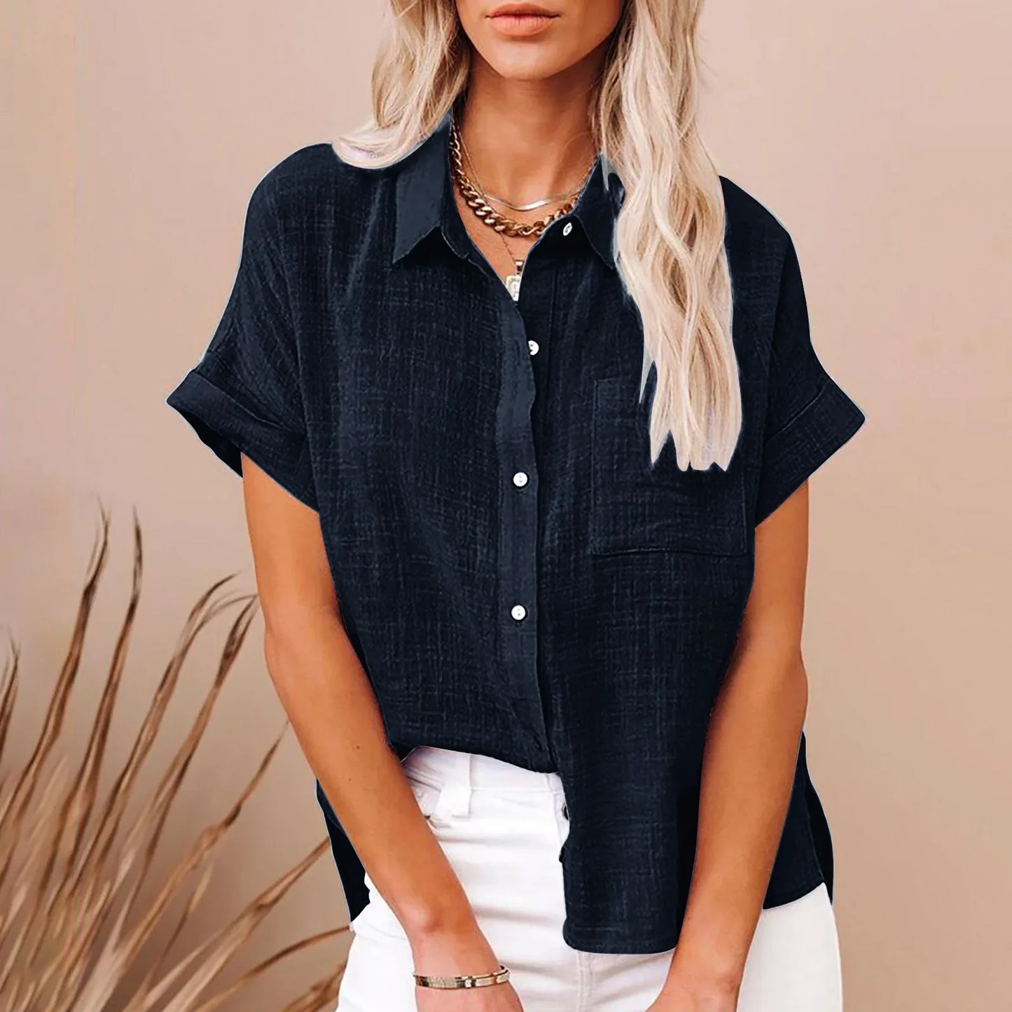 Anastasia – Textured Short Sleeve Polo Shirt