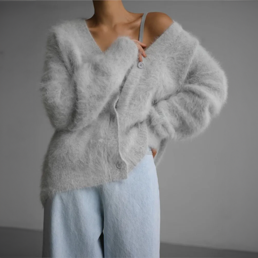 Women's mink knitted v-neck cardigan