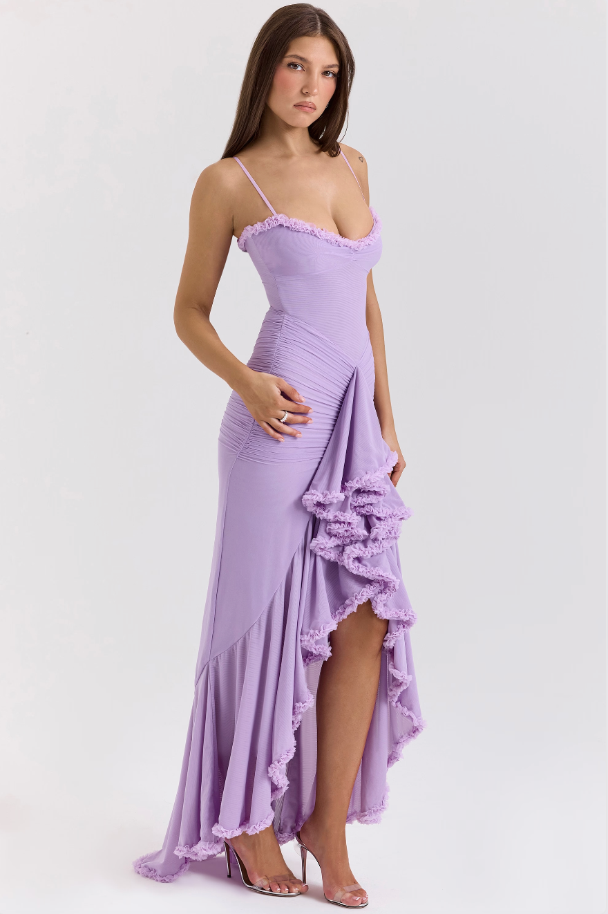 Fauna - Ruched Ruffle Dovetail Party Dress