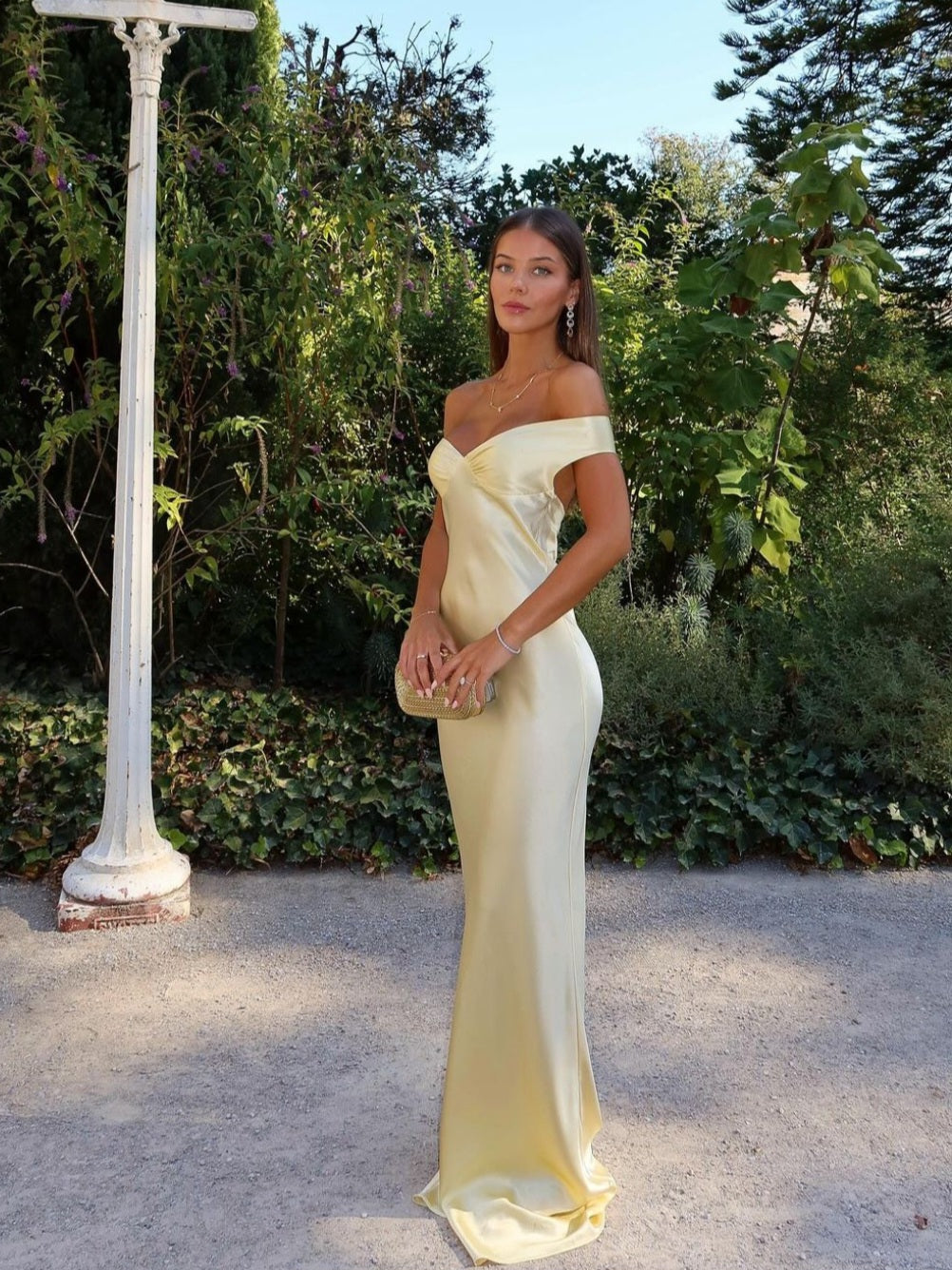 Dove - Strapless Satin Off-Shoulder Evening Dress