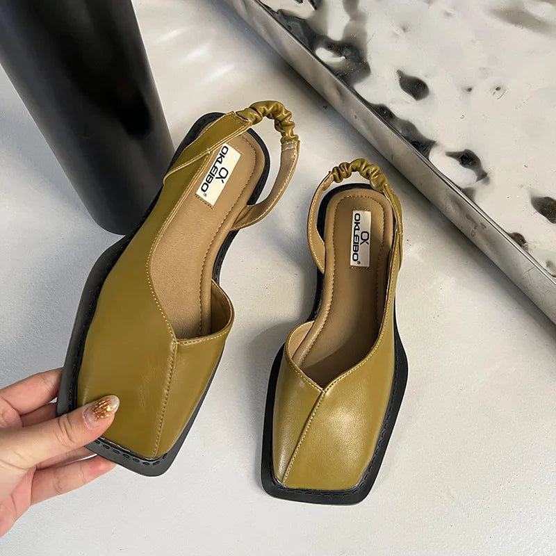 Women's Slingback Sandals with Square Toe and Elastic Back Strap