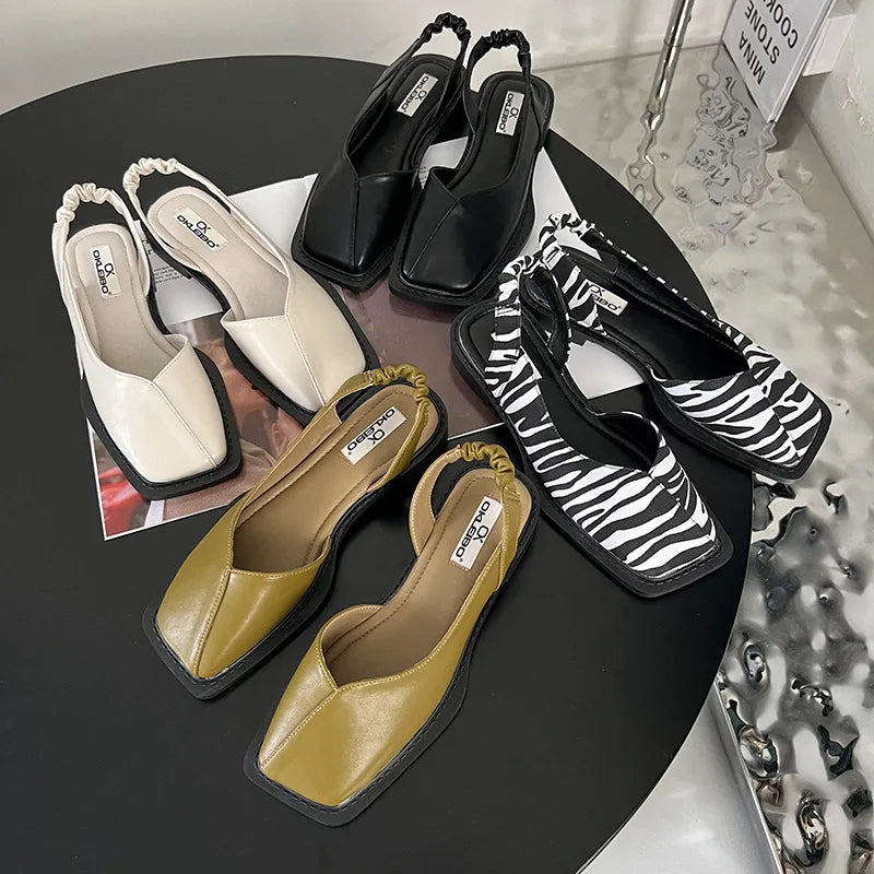 Women's Slingback Sandals with Square Toe and Elastic Back Strap