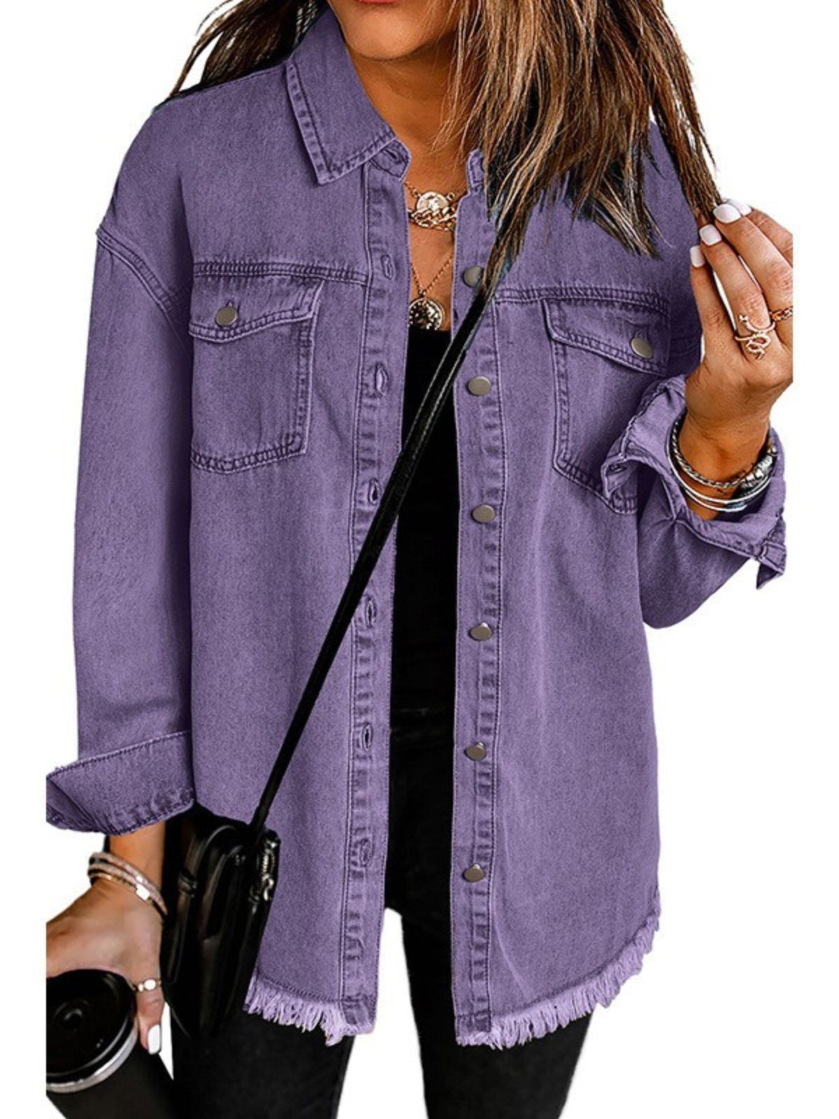 Lurena – Fringed Button-Up Denim Jacket