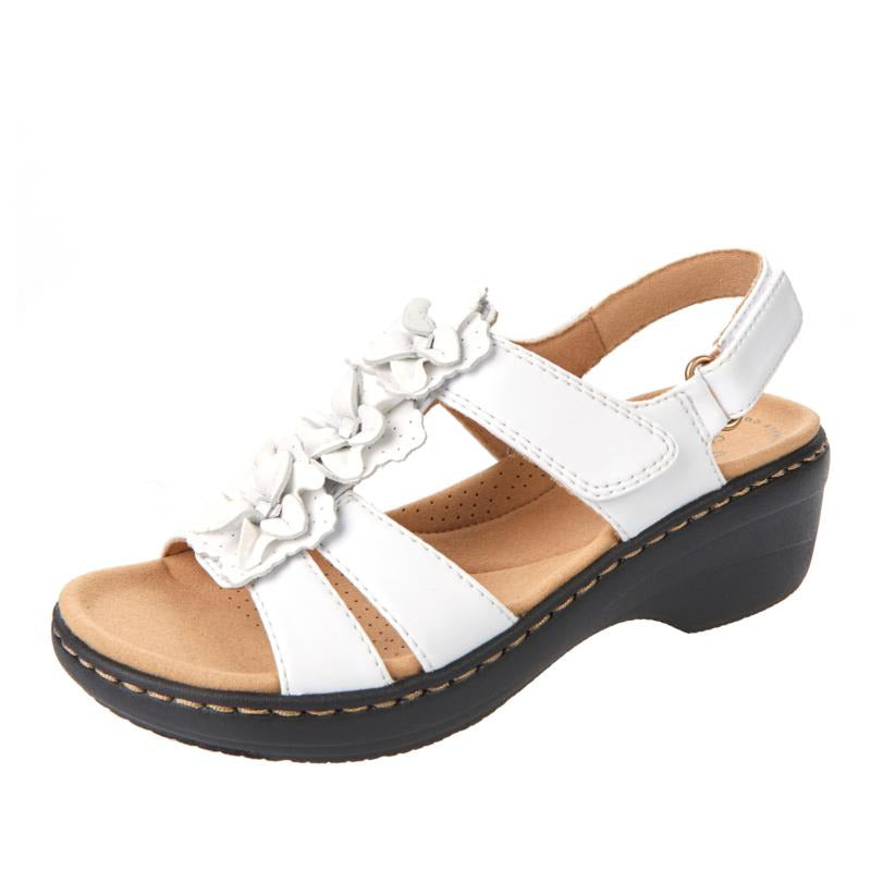 Women's Wedge Sandals with Floral Straps and Adjustable Back Closure