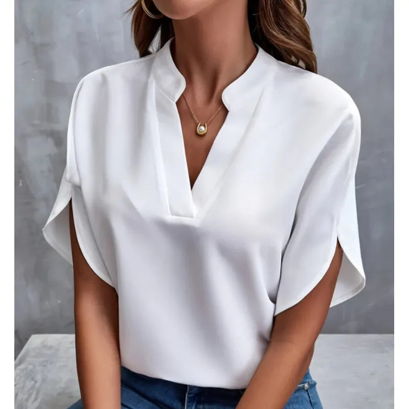 Women’s V Neck Chiffon Blouse Short Sleeve Lightweight