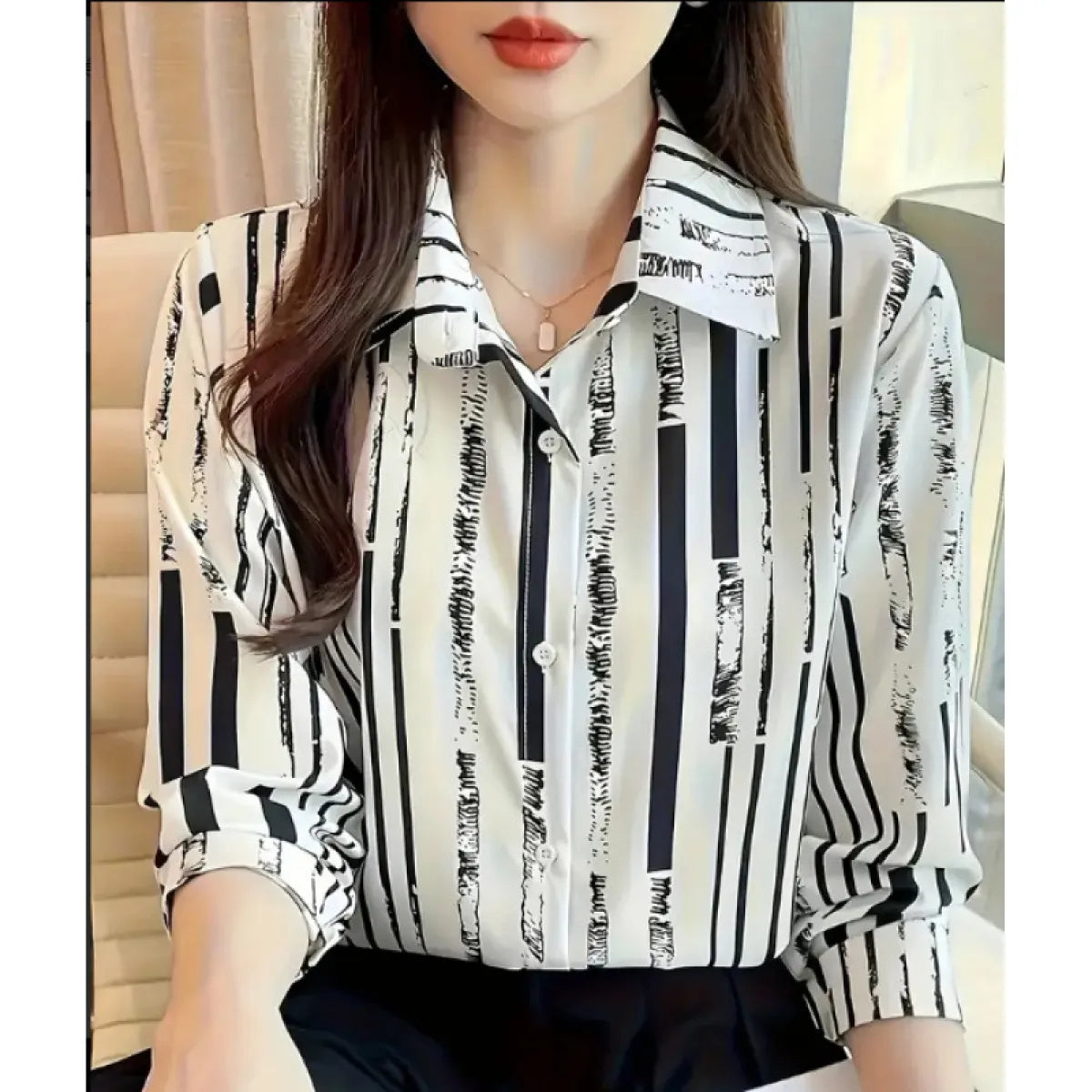 Women’s Printed Long Sleeve Shirt Lapel Casual Blouse