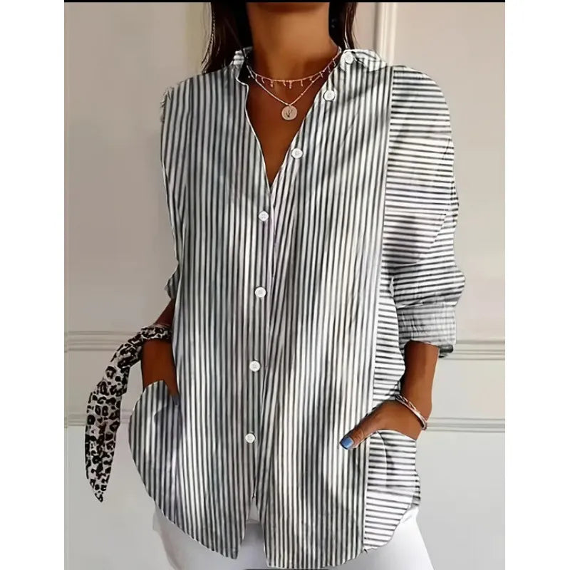 Women’s Printed Long Sleeve Shirt Lapel Casual Blouse