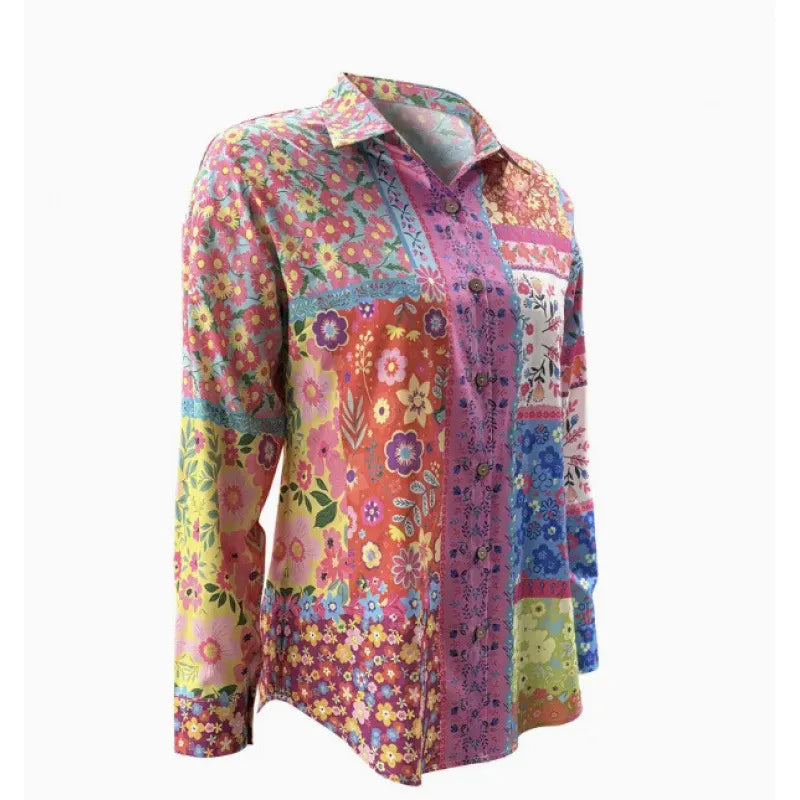Women’s Printed Long Sleeve Shirt Lapel Casual Blouse