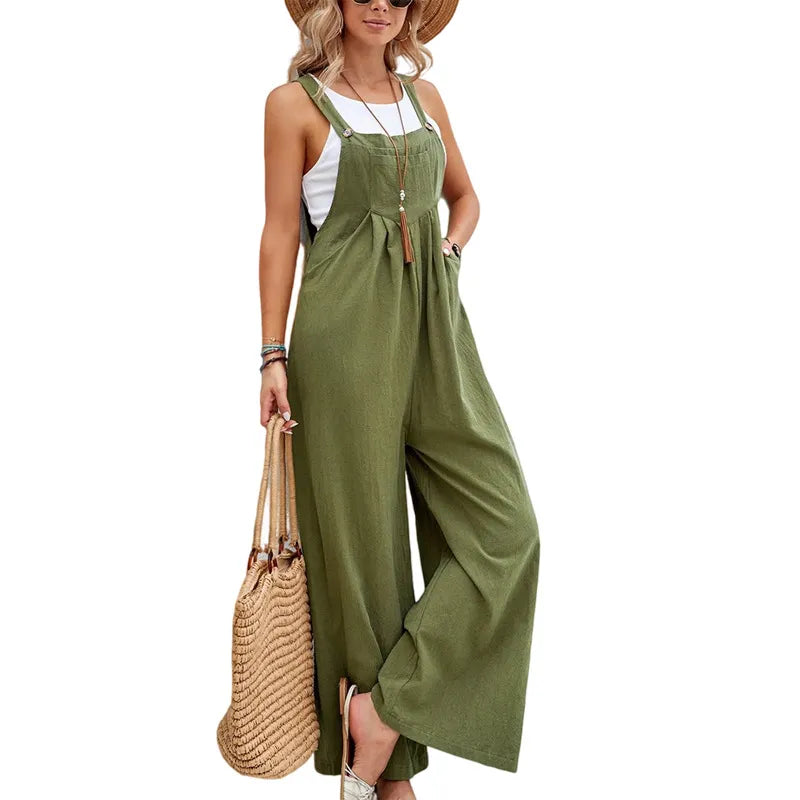 Women’s Suspender Overalls Casual Loose Fit Solid Color