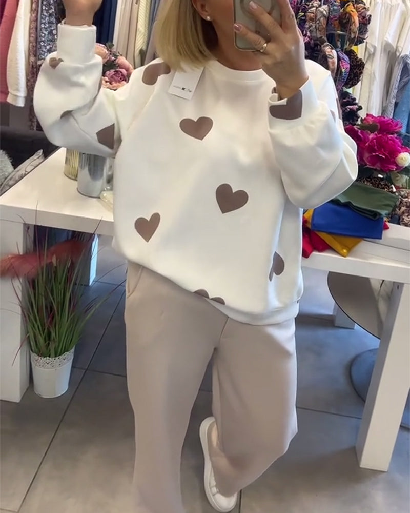 Casual Heart Printed Two-Piece Set