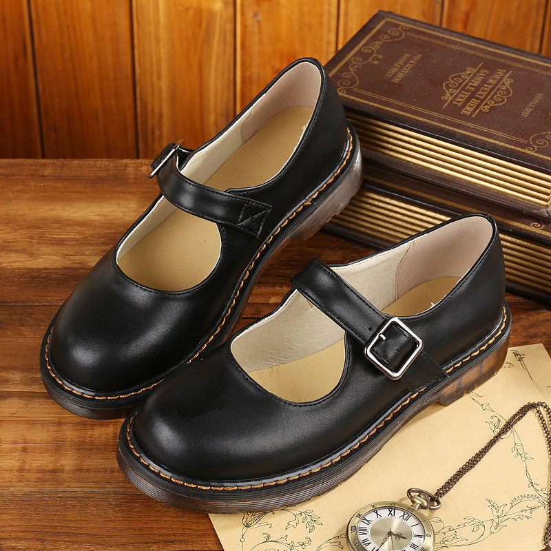 Women's Retro Buckled Mary Jane Shoes with Low Heel Design