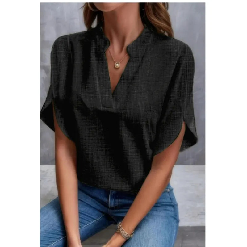 Women’s V Neck Chiffon Blouse Short Sleeve Lightweight