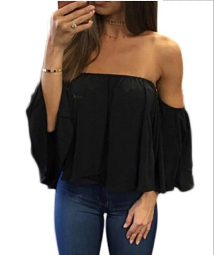 Women’s Off Shoulder Top Loose Fit Casual T Shirt
