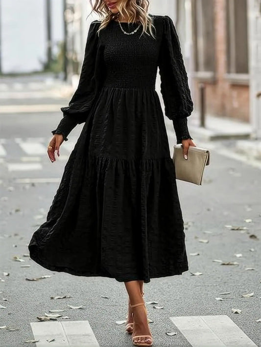 Women’s Lantern Sleeve Dress Long Sleeve Round Neck