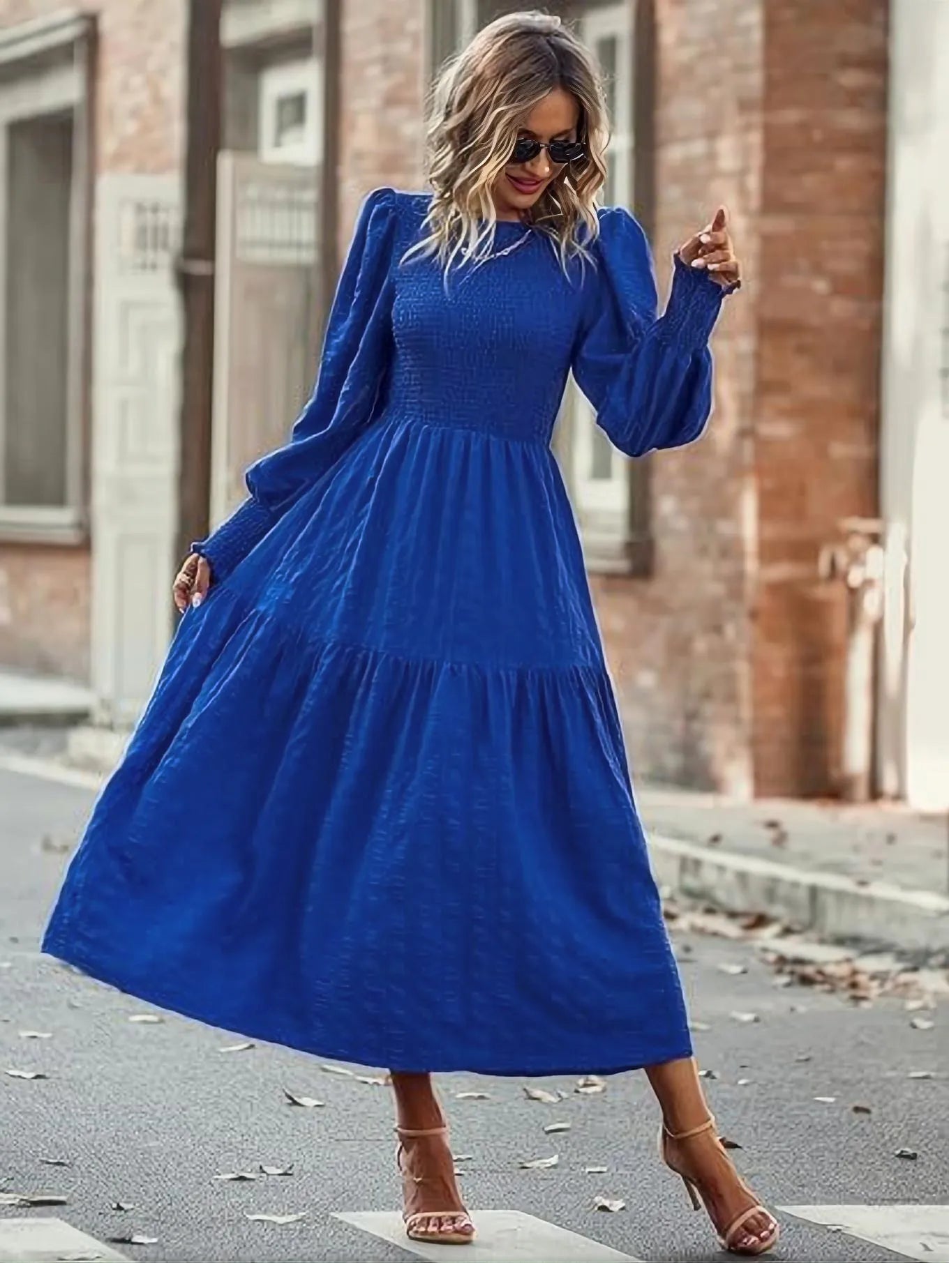 Women’s Lantern Sleeve Dress Long Sleeve Round Neck