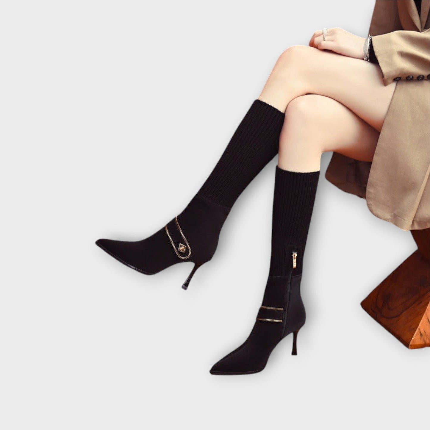 Chic Knit-Top Heeled Boots