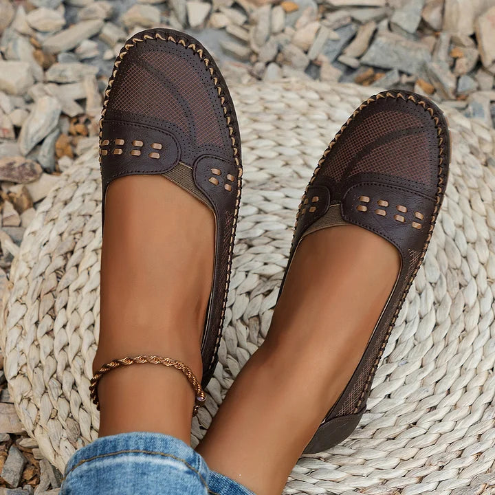 Women's Slip-On Shoes with Perforated Detailing and Cushioned Insole