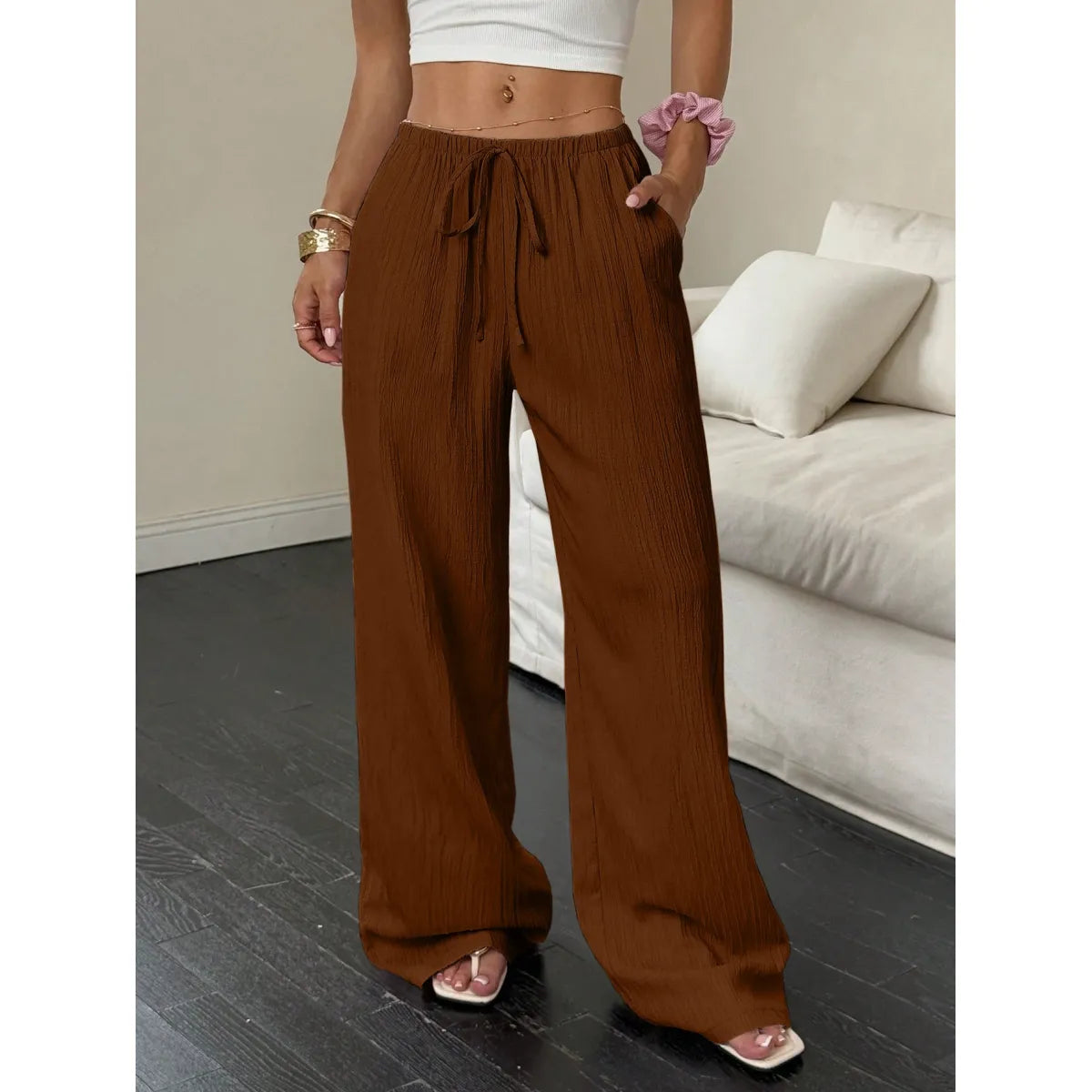 Women’s Wide Leg Pants Casual Solid Color Loose