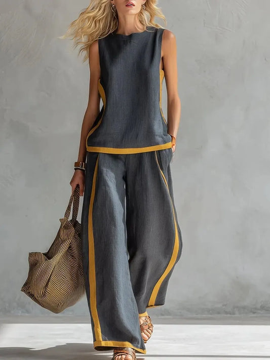 Women’s Two Piece Wide Leg Pants Set Sleeveless