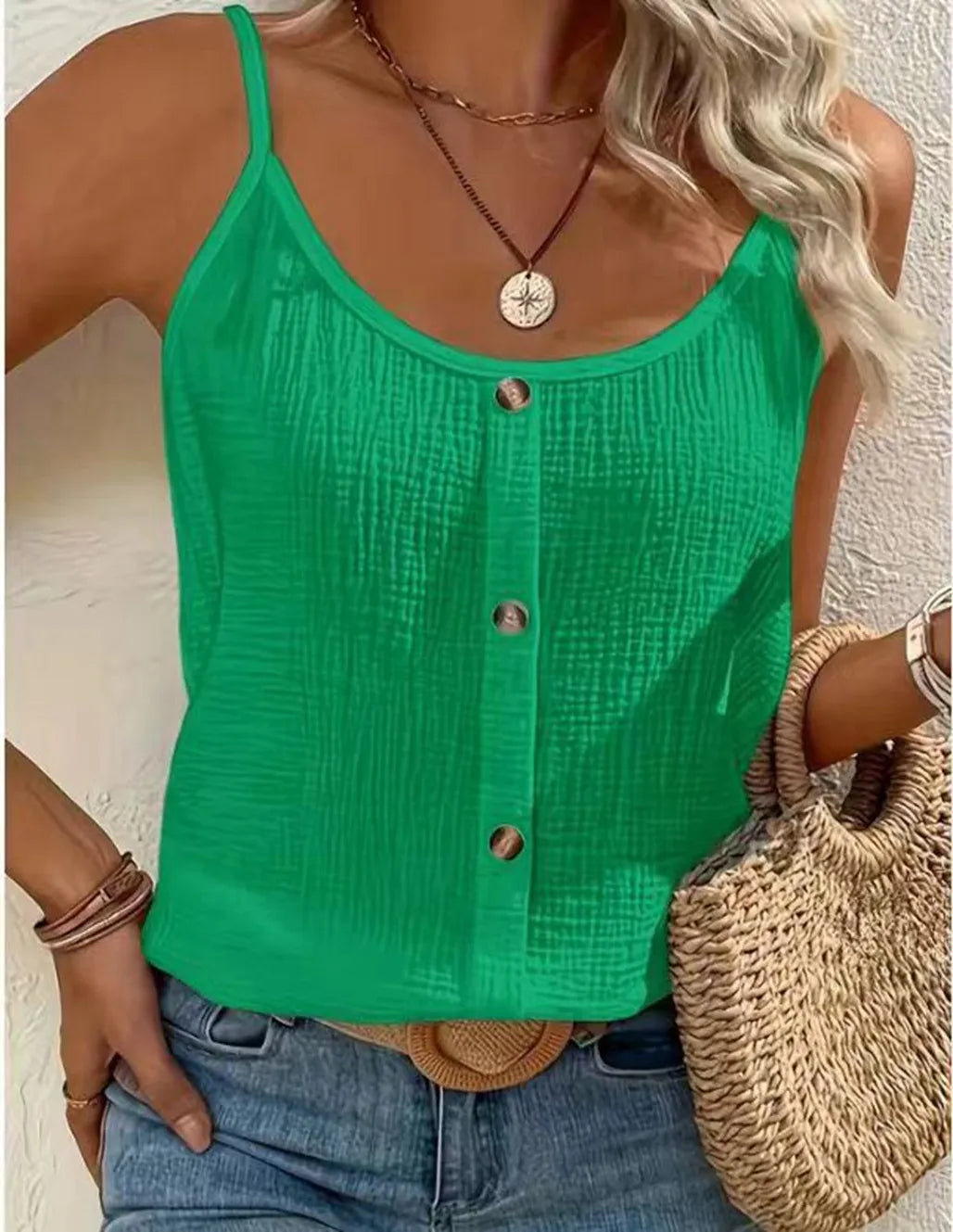Women’s Camisole Top Thin Strap Button Front Lightweight