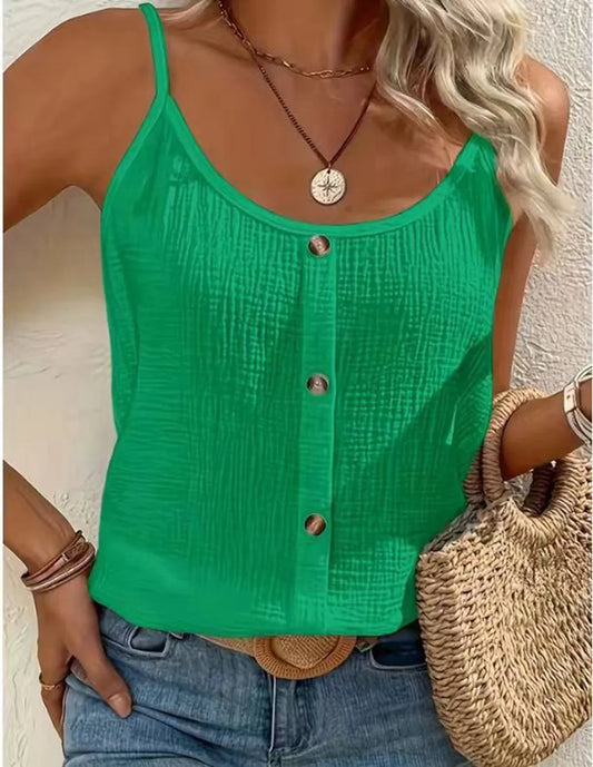 Women’s Camisole Top Thin Strap Button Front Lightweight