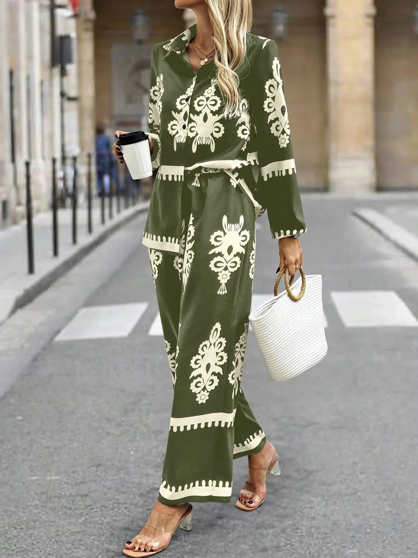 Women’s Printed Two Piece Set Loose Top Pants
