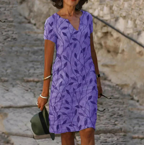 Deniel – Printed V-Neck A-Line Dress