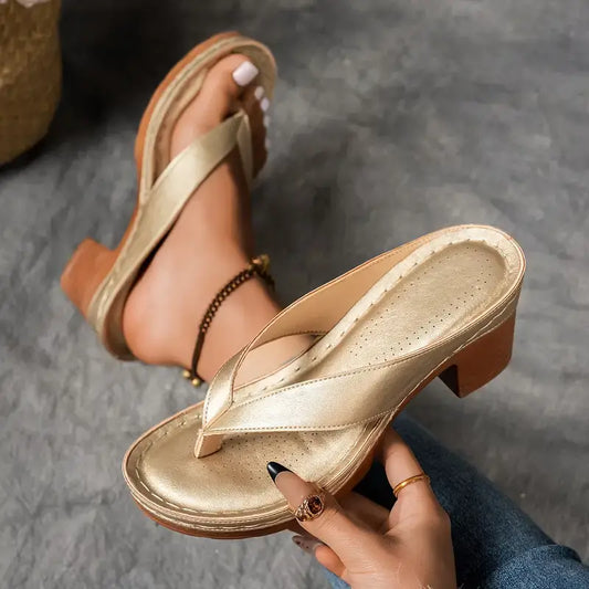 Women's Block Heel Slip-On Sandals with Cushioned Footbed